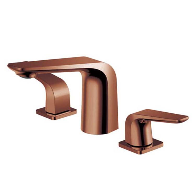 Luxury Rose Gold Brass 3 Holes Dual Handle Wash Mixer Tap Bathroom Basin Faucet