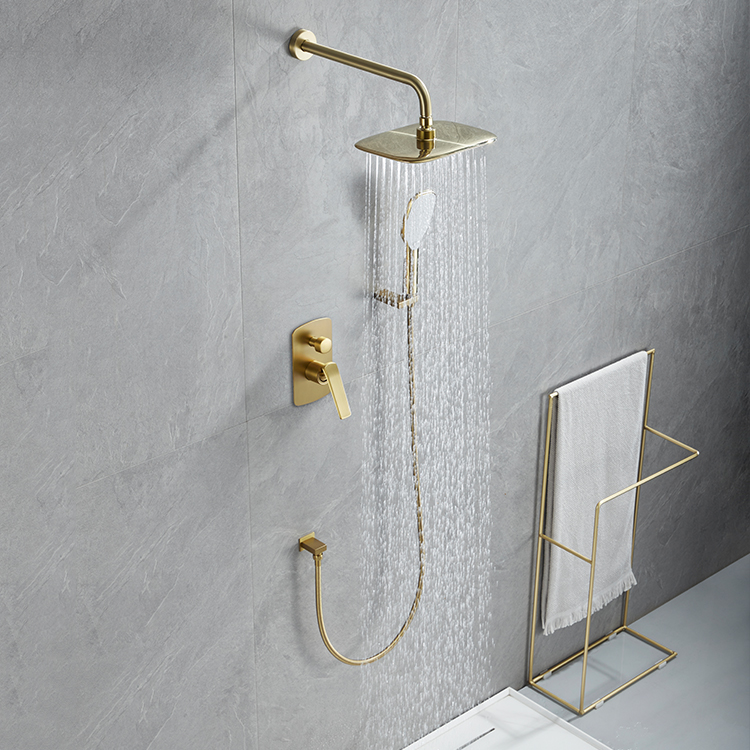 Brushed Gold Bathroom Shower Set Hot And Cold Water In Wall Mounted Rain Concealed Shower Mixer