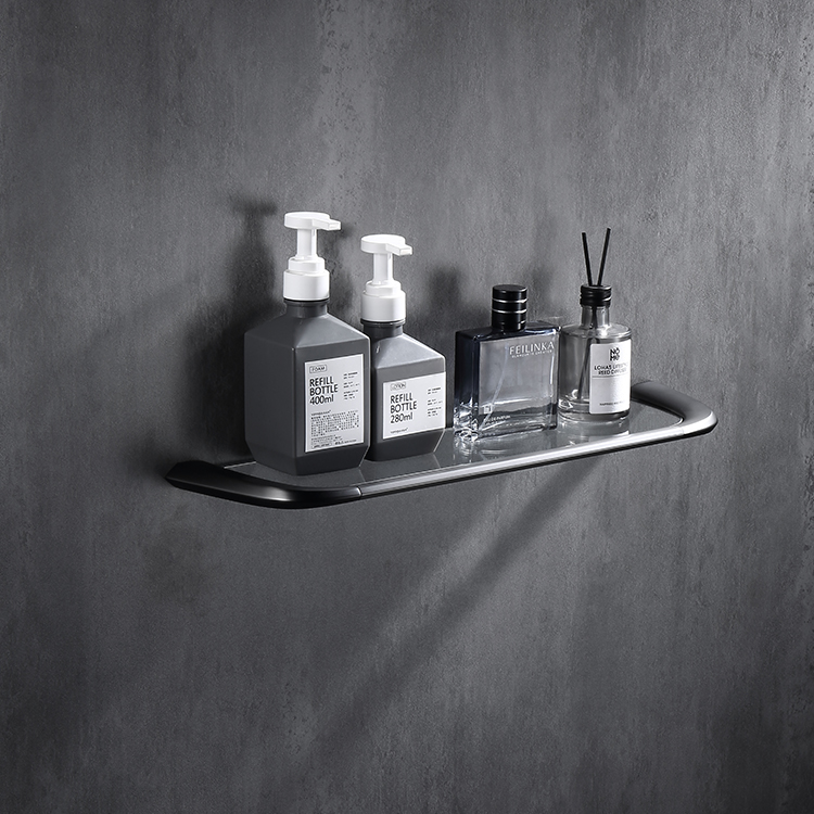 Wall Mounted Glass Bathroom Shelf Bath Hardware Gun Grey Zinc Bath Shelf 