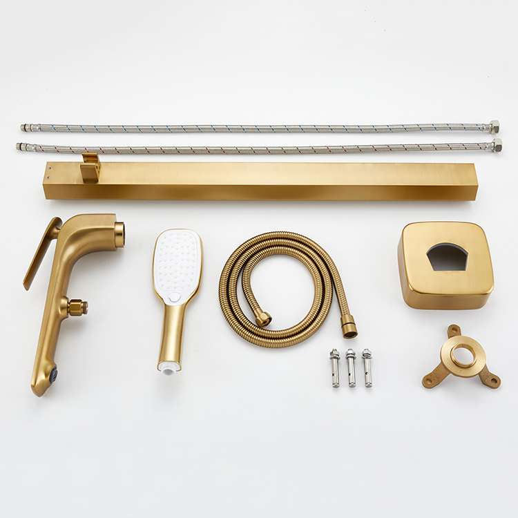 Brushed Gold Freestanding Bathtub Faucet Brass Floor Stand Tub Filler Bathtub Shower Mixer